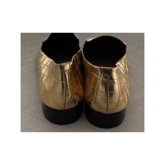 NWT SCHUTZ Womens Gold Croc Flor Toe Block Heel Slip On Leather Loafers 8.5 B - Picture 2 of 3